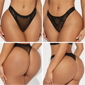 Set of 2 Lace & Mesh Thongs Black Size L NWT